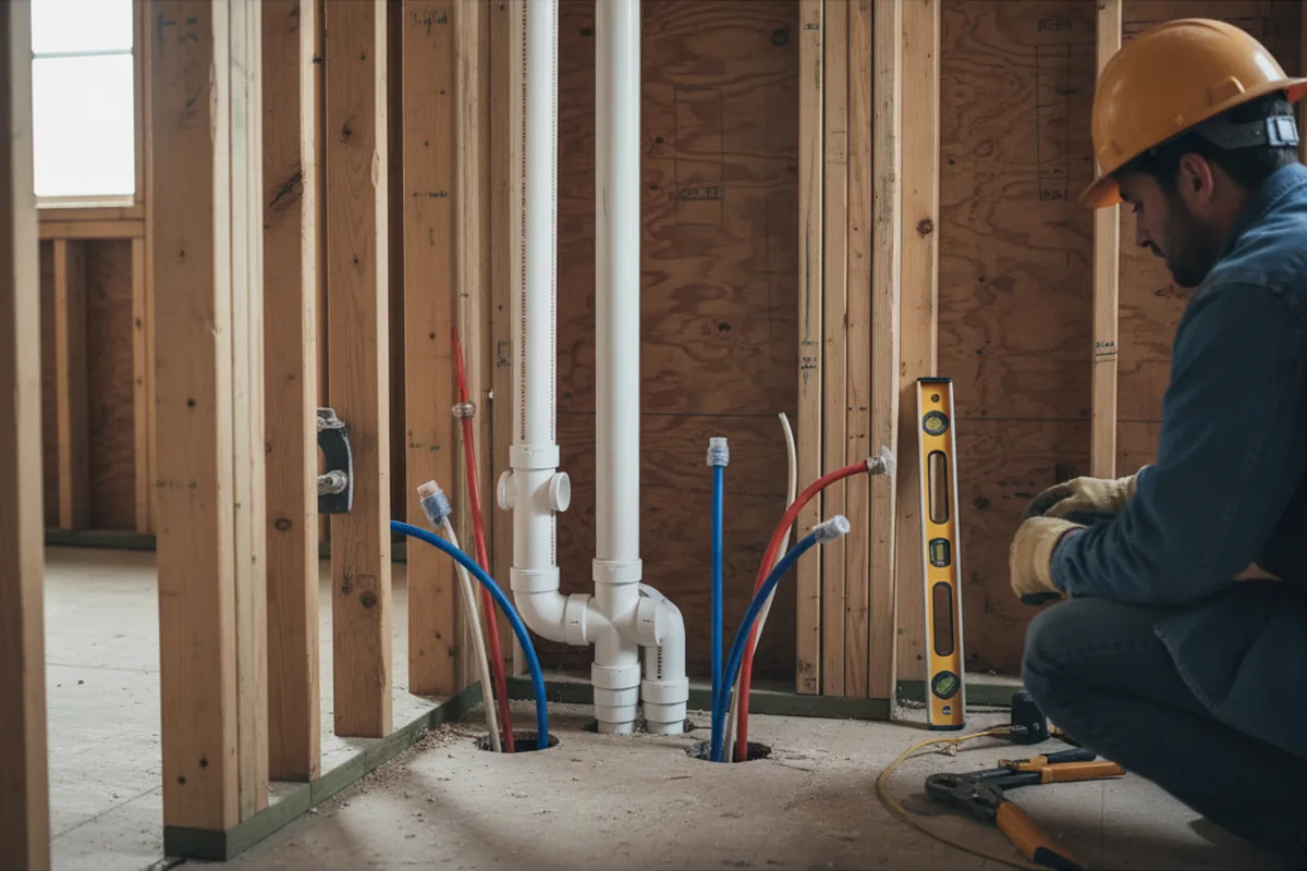 Drain and supply rough-in during Leak Detection in Immaculata